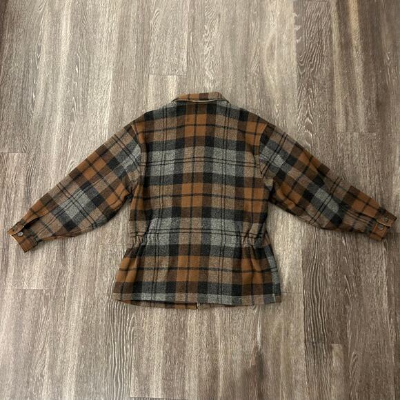 Vintage J.Crew Wool Plaid Zip Jacket Brown Gray Check Oversized Made in USA sz L - Picture 13 of 16